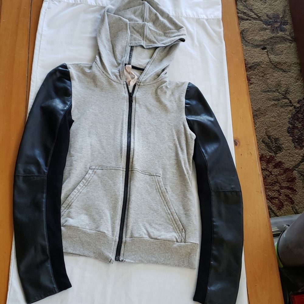 Hoodie, Zip up, Faux Leather Arms.